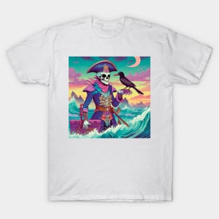 Skeleton Pirate with Bird T-Shirt